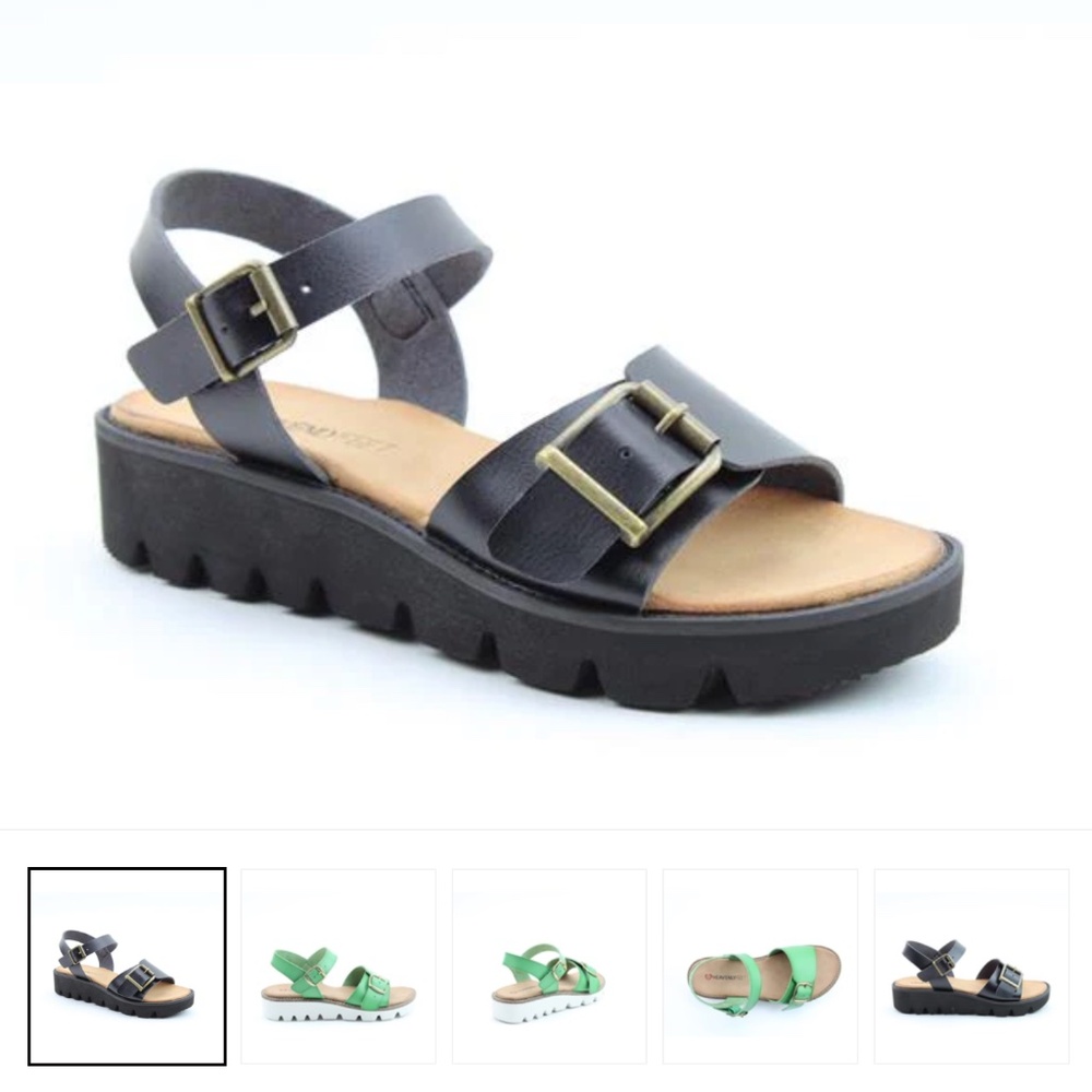 HEAVENLY FEET Trudy Casual Sandals Vegan Lug Sole Black Size UK 4 / US 7